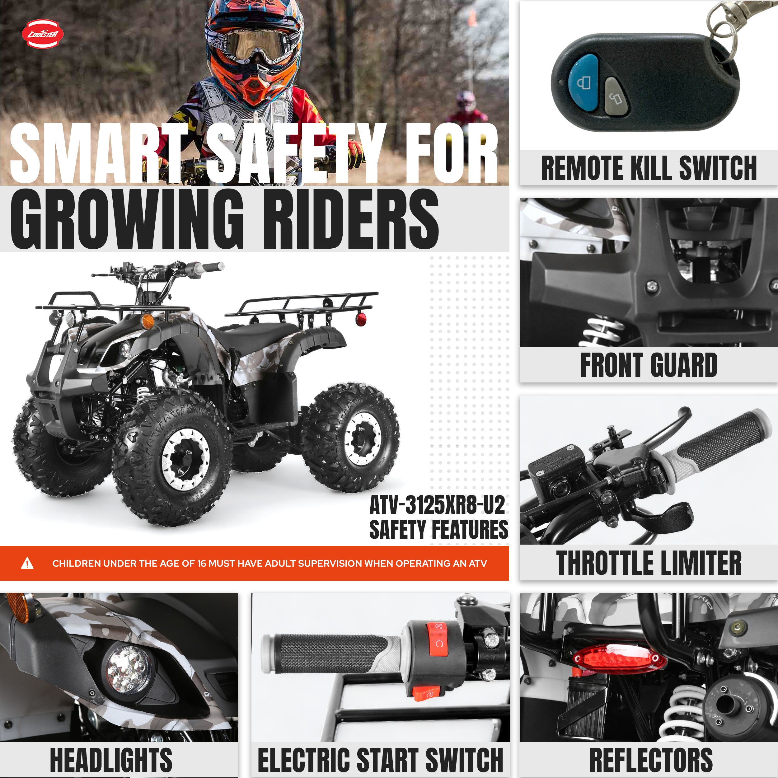 125cc ATV Youth Quad, Off-Road 4-Wheeler - Coolster 3125XR8U2