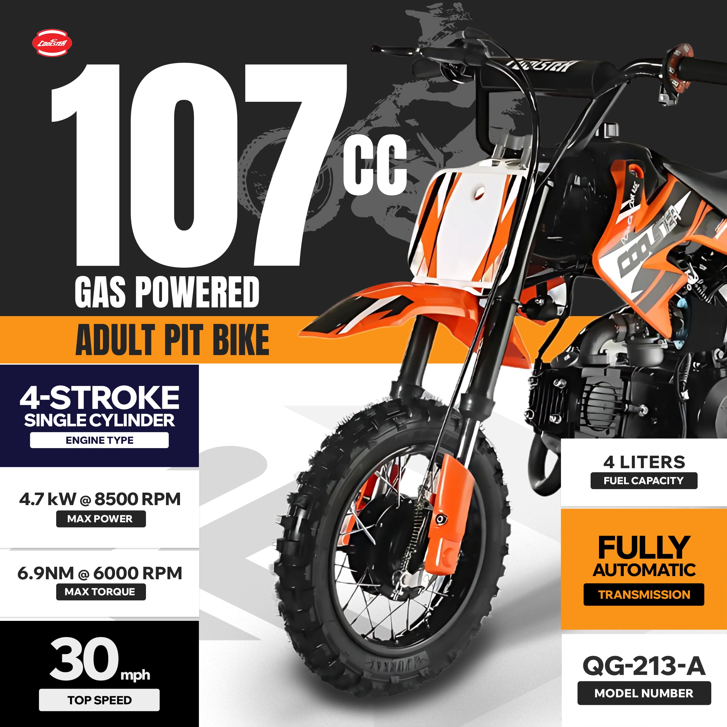 110cc Automatic Single Speed Off-Road Dirt Bike: Coolster QG-213A
