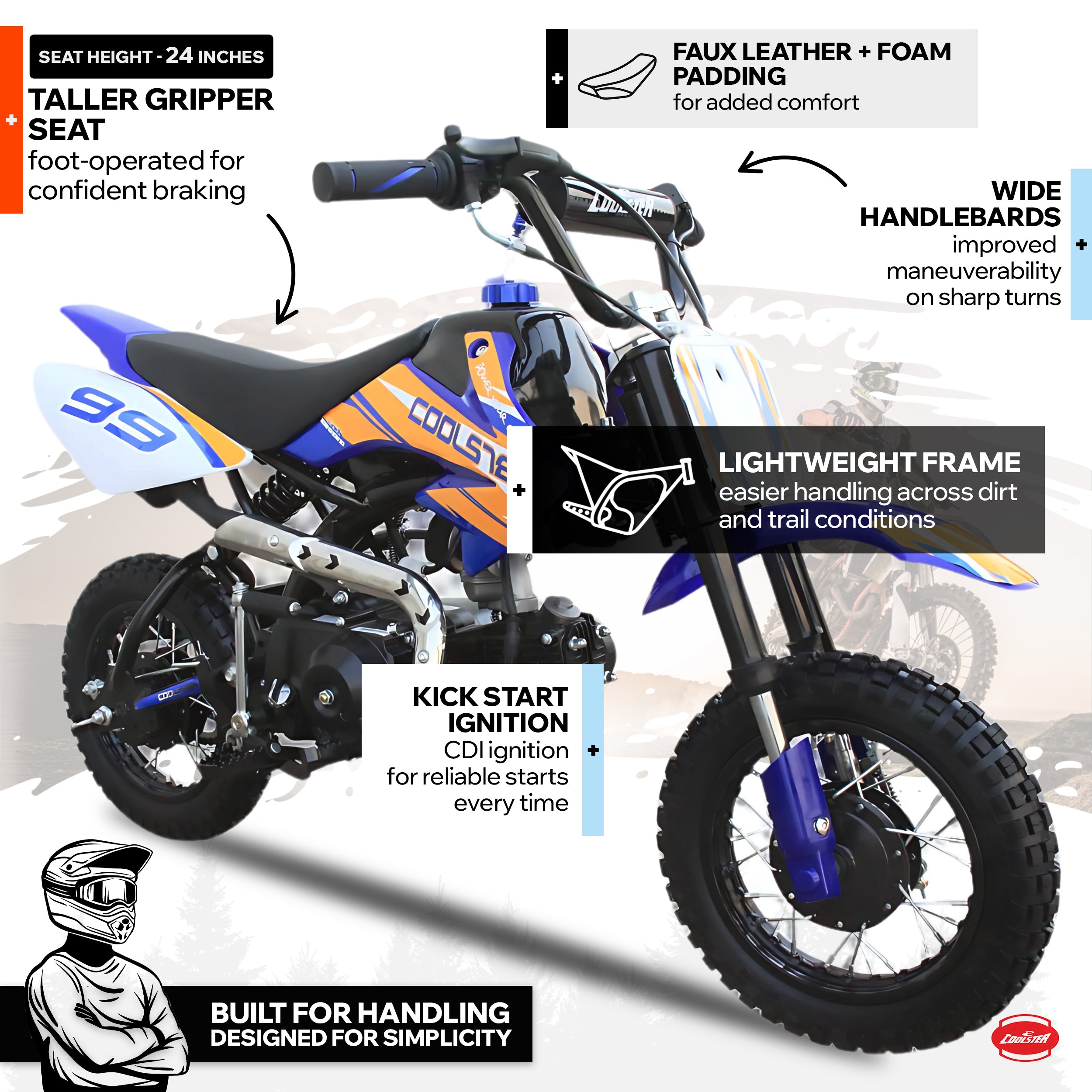 70cc Gas 3 Speed Dirt Bike, Semi Automatic Motocicleta - Coolster QG-210