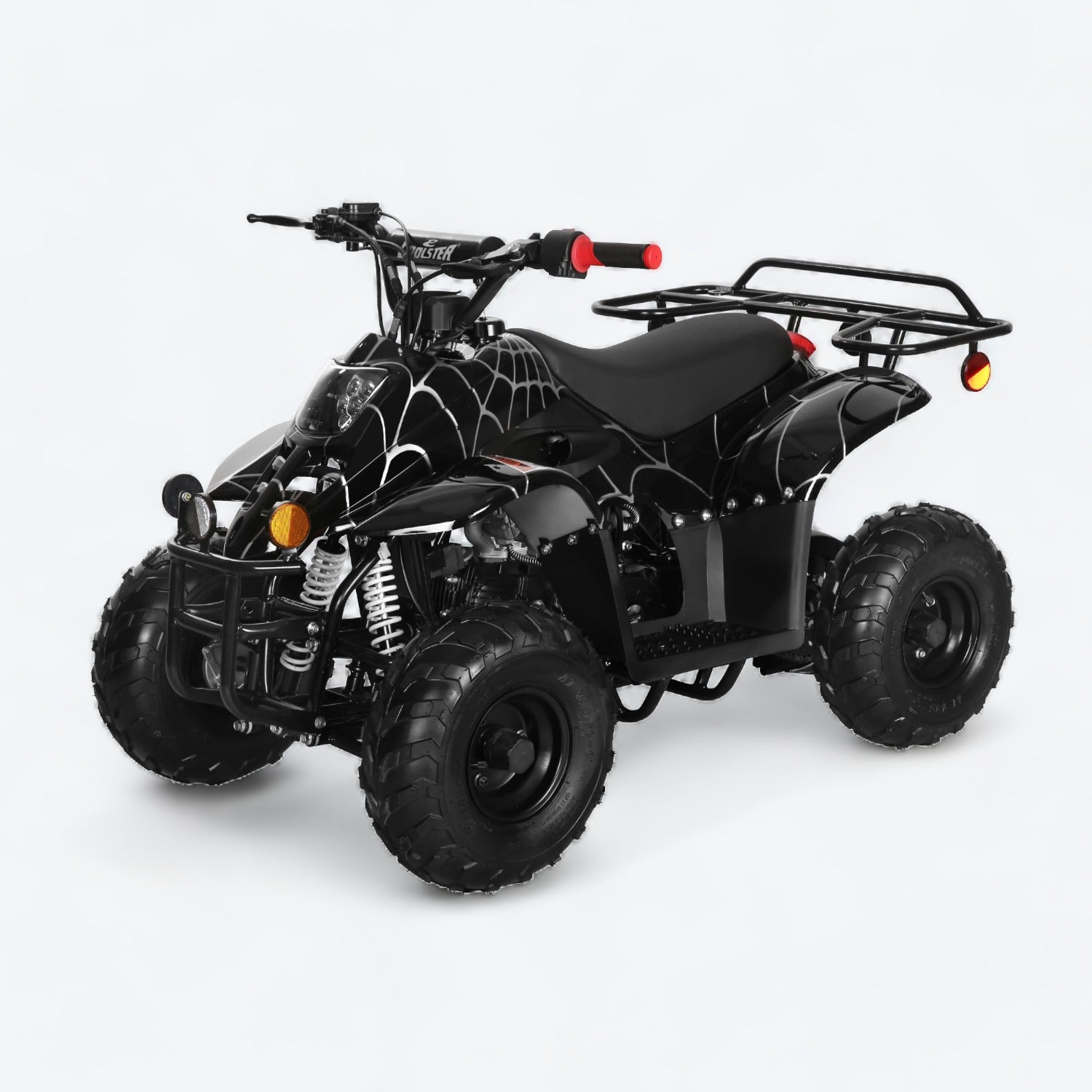 Spider Black Coolster ATV with rugged design, rear utility rack, compact size and off-road tires, perfect for offroading adventures.