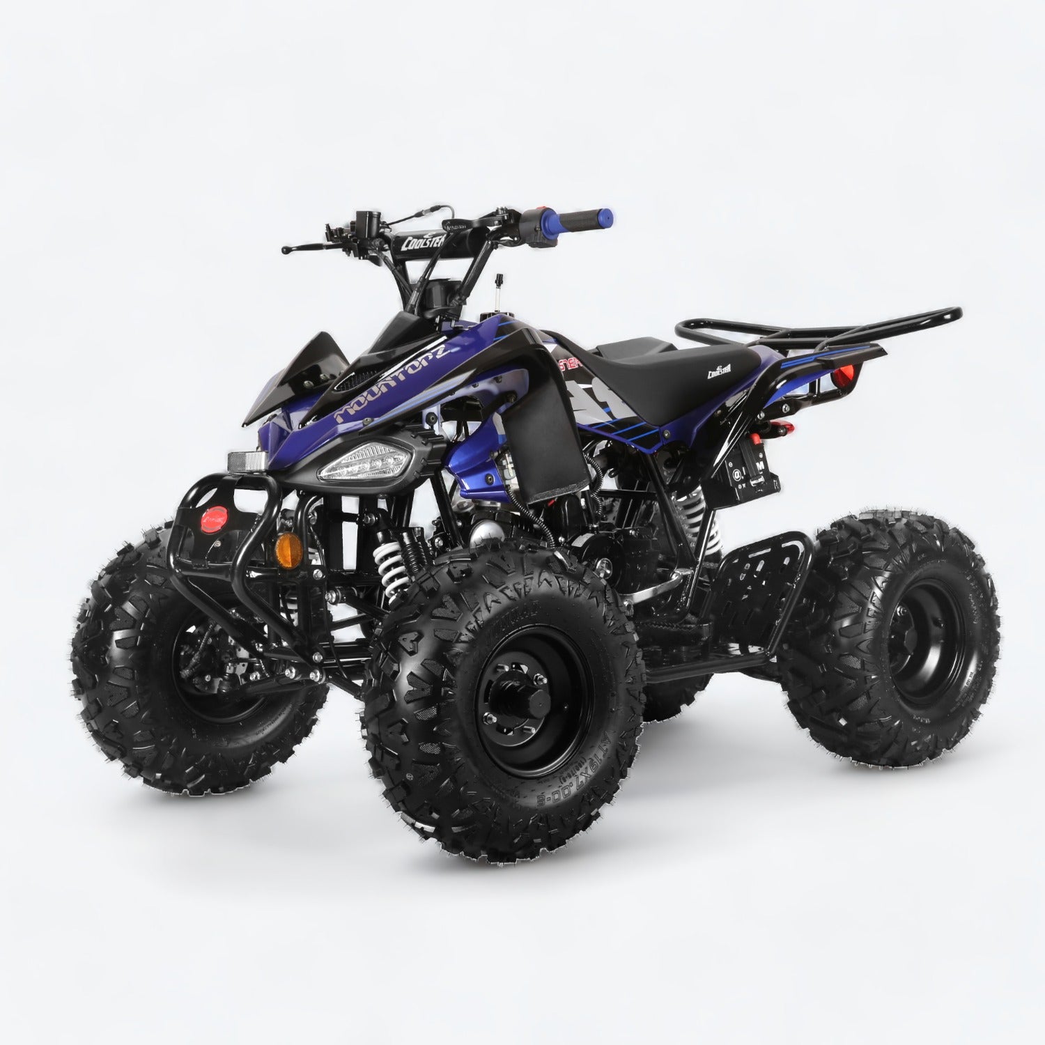 Blue and black Coolster 3125CX-2 125cc ATV with off-road tires and spring suspension for versatile terrain.