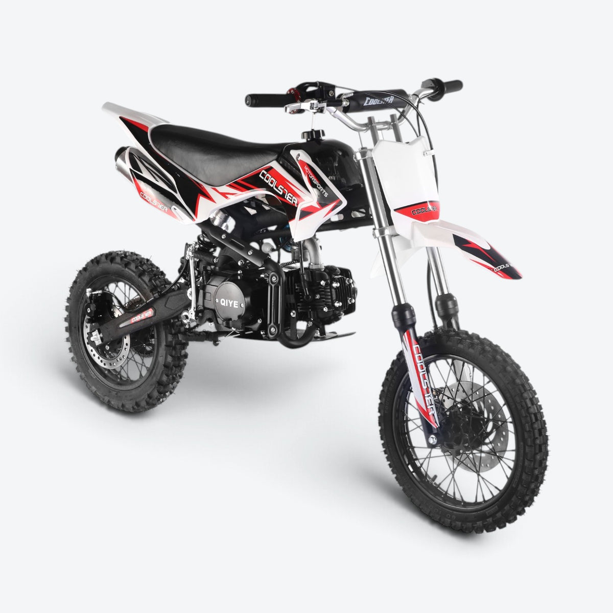 Coolster 125cc XR-125 Semi-Automatic Dirt Bike Black Red Front Right Quarter View