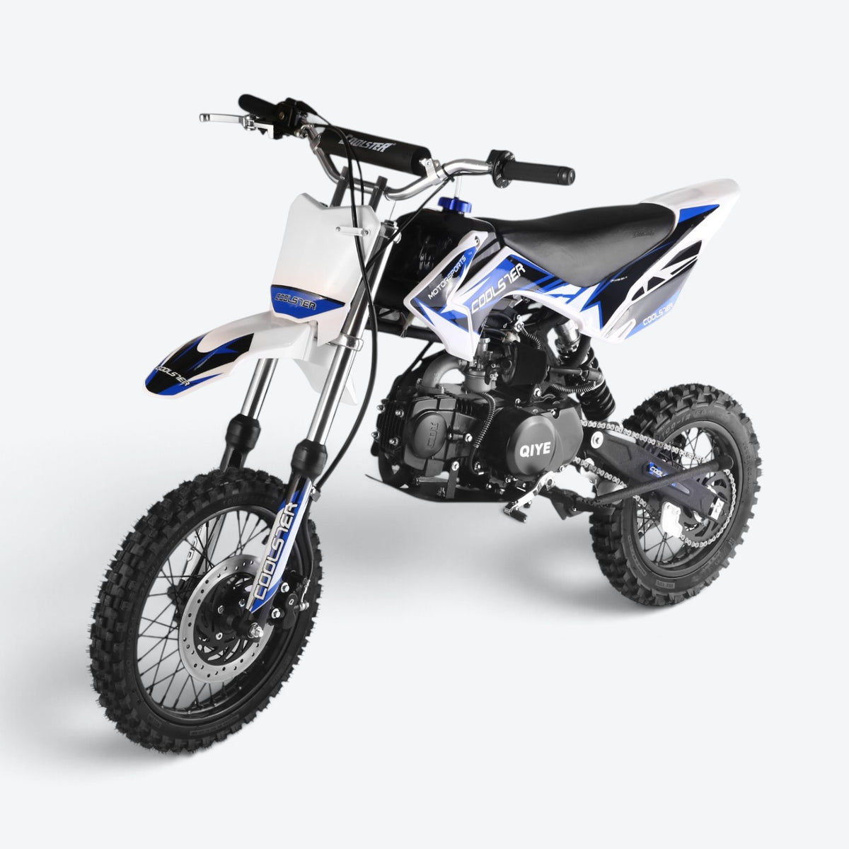 Coolster 125cc XR-125 Semi-Automatic Dirt Bike Blue Front Left Quarter View