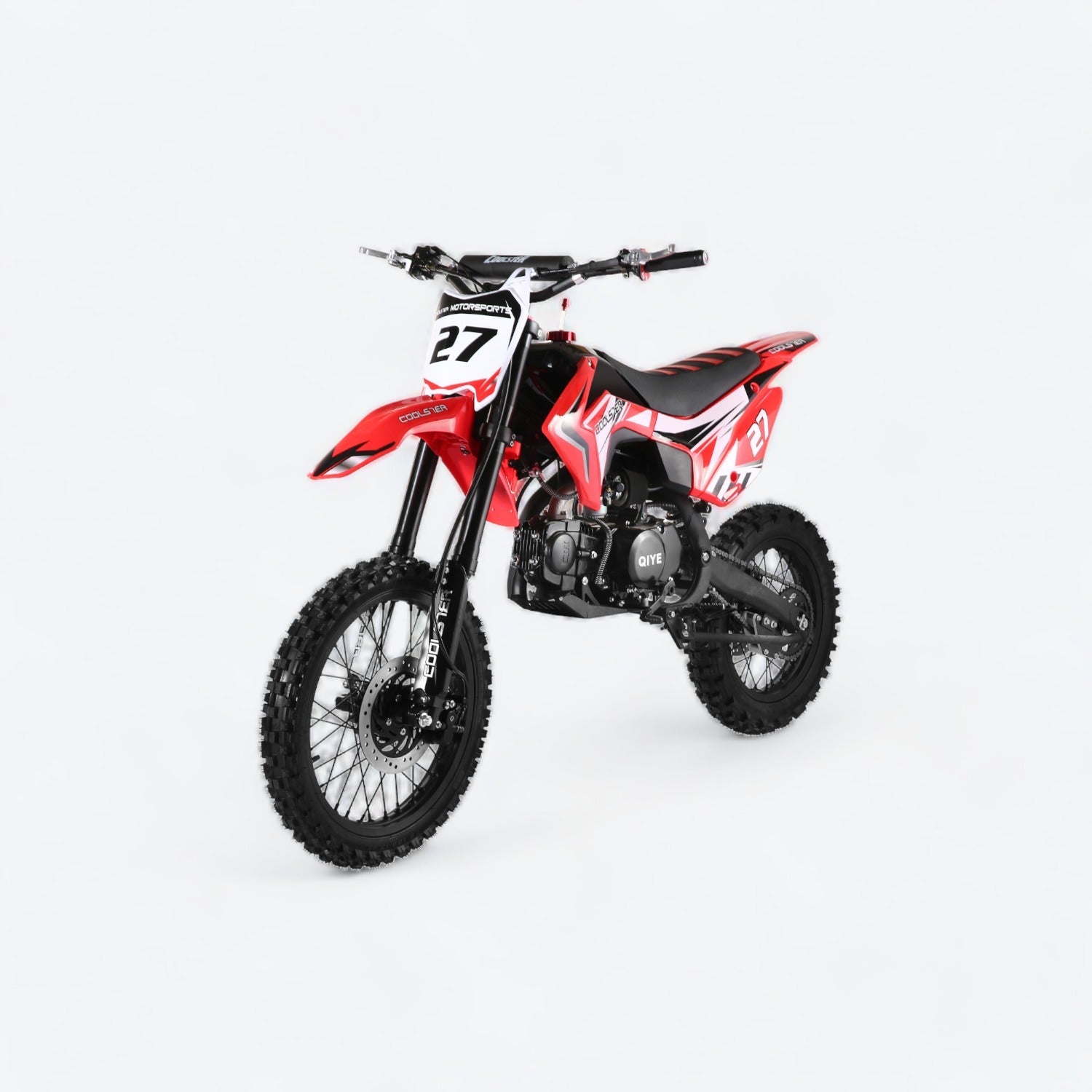 Coolster M-125 dirt bike red side profile with sleek design