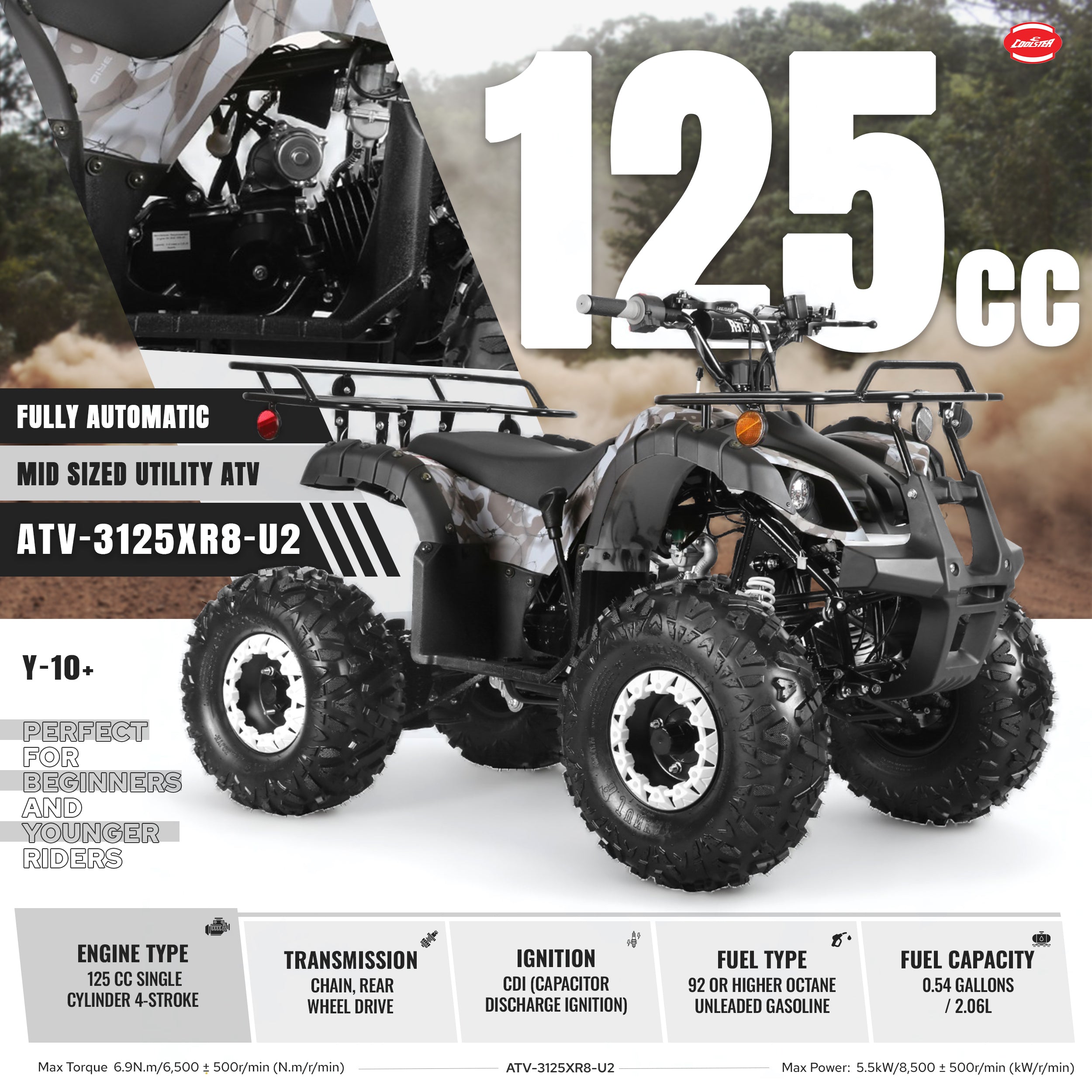 125cc ATV Youth Quad, Off-Road 4-Wheeler - Coolster 3125XR8U2