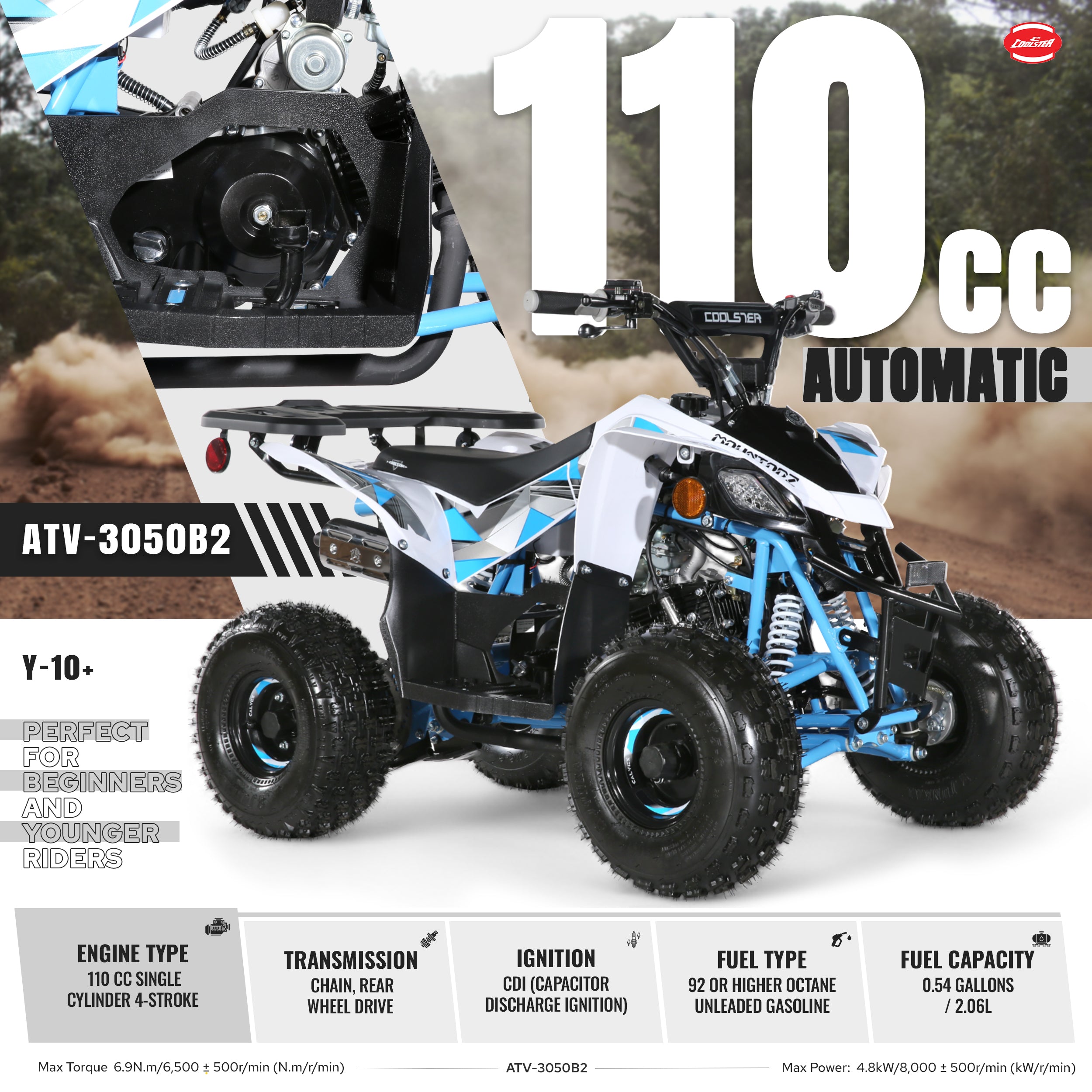 110cc Gas ATV, Off-Road 4 Wheeler - Coolster 3050B2