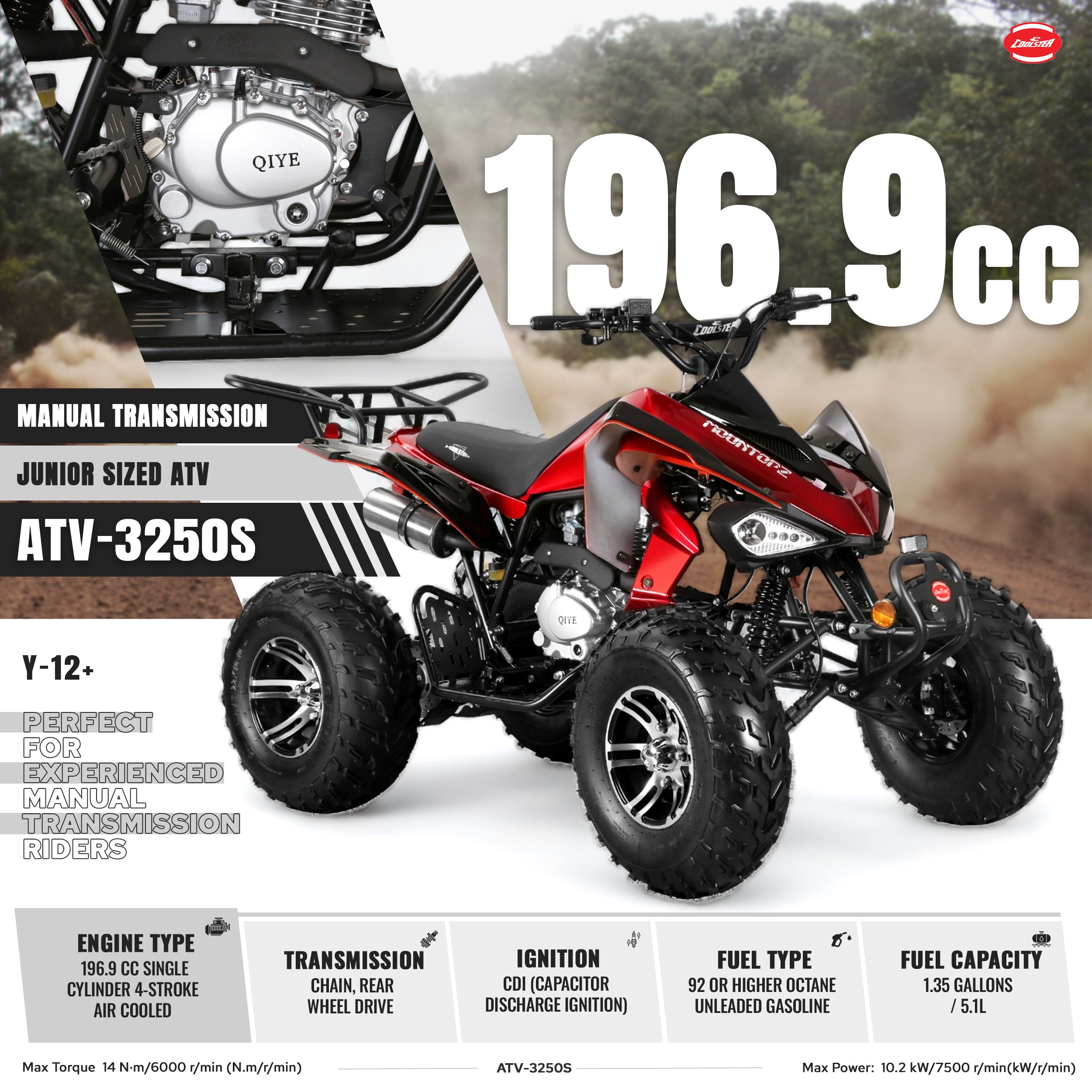 200cc ATV, Manual 4 Wheeler Quad - Coolster ATV-3250S