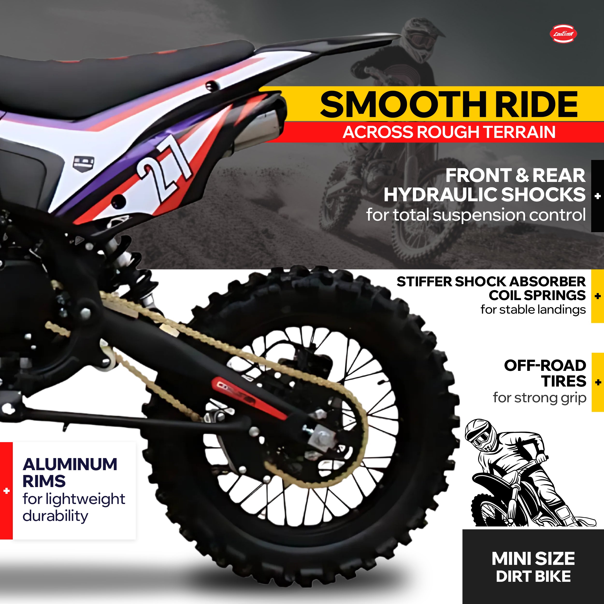 125cc Dirt Bike, 3 Speed Manual Gas Off-Road Motorcycle - Coolster M-125