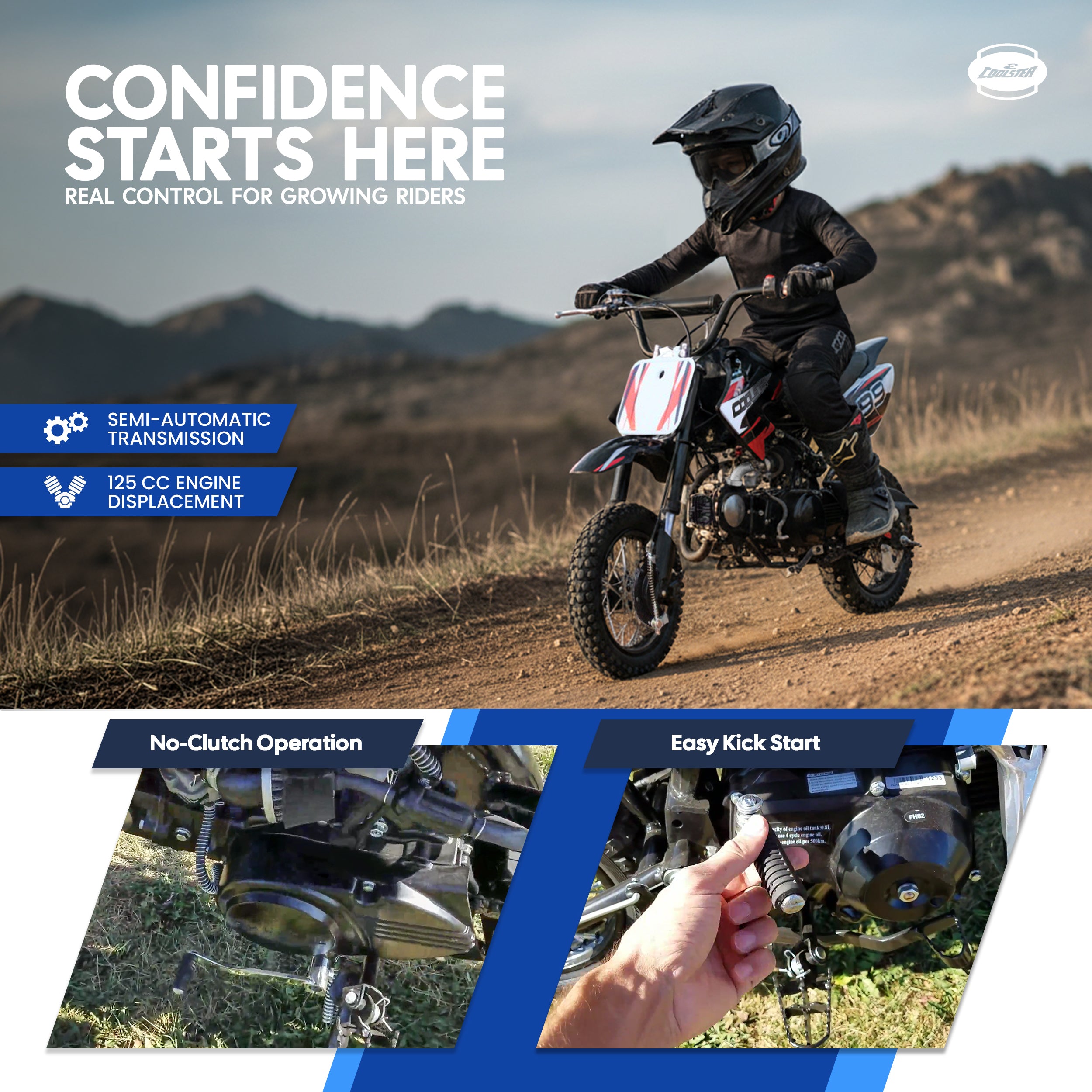 70cc Dirt Bike, Gas Powered For Kids, Teens, Adults - Coolster QG-210